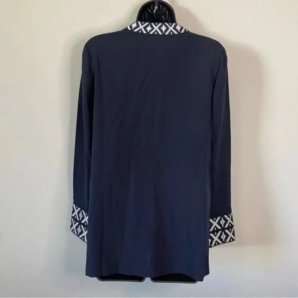 Tory Burch Ariana Navy Embroidered Tunic
